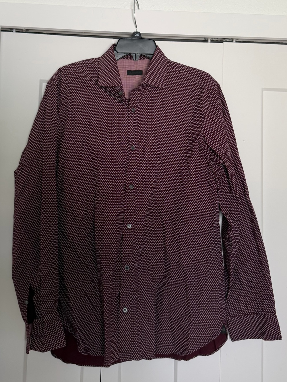 Z Zegna Burgundy Micro-Pattern Long Sleeve Dress Shirt